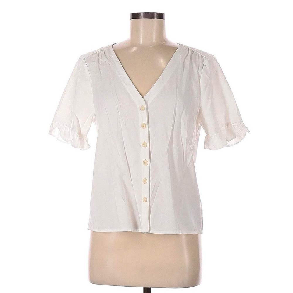 Madewell white button down blouse with ruffle sleeves